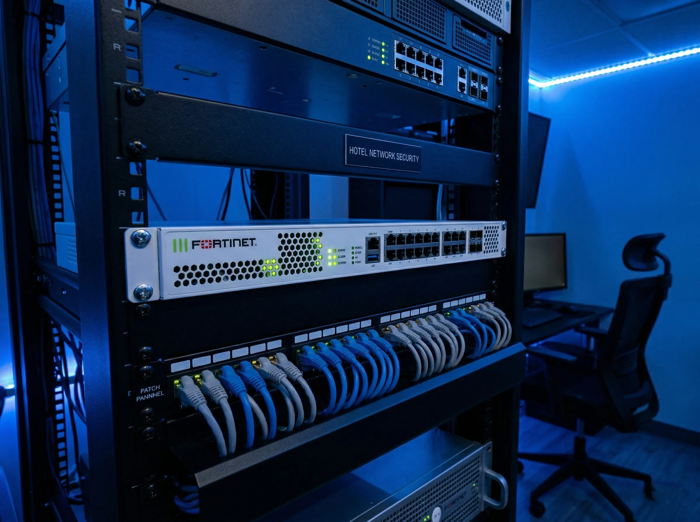 Hotel network security — VLAN segmentation, firewall and captive portal protecting PMS and guest data
