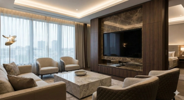 Luksusowy pokój hotelowy 5★ z telewizorem 4K klasy premium i IPTV – profesjonalna telewizja hotelowa iBeeQ dla hoteli premium